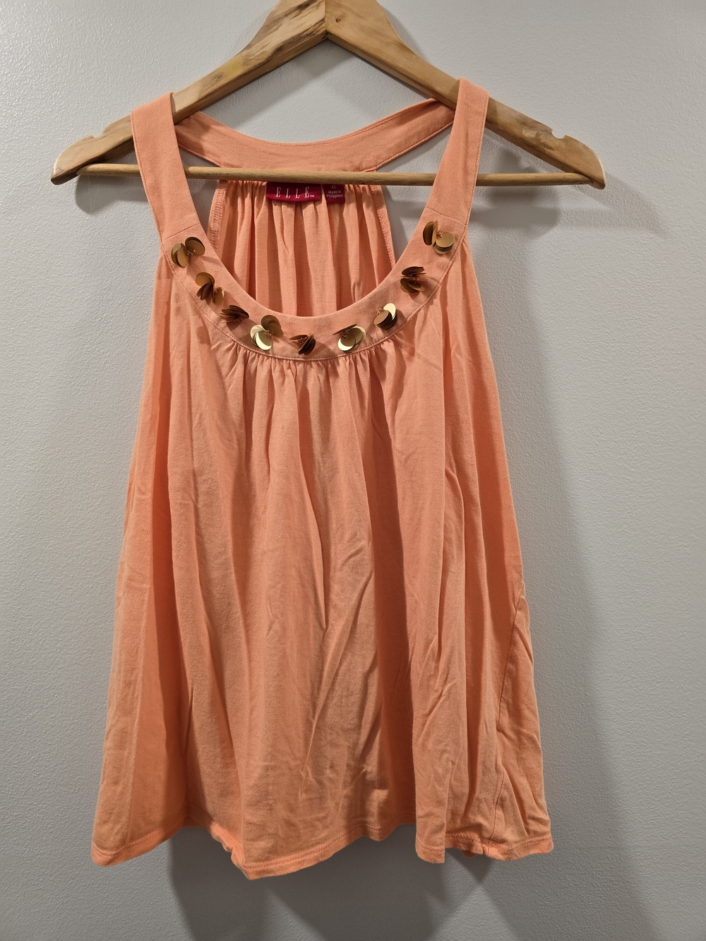 ELLE Peach Orange Sequin Scoop Neck Tank Top Blouse - Size XL